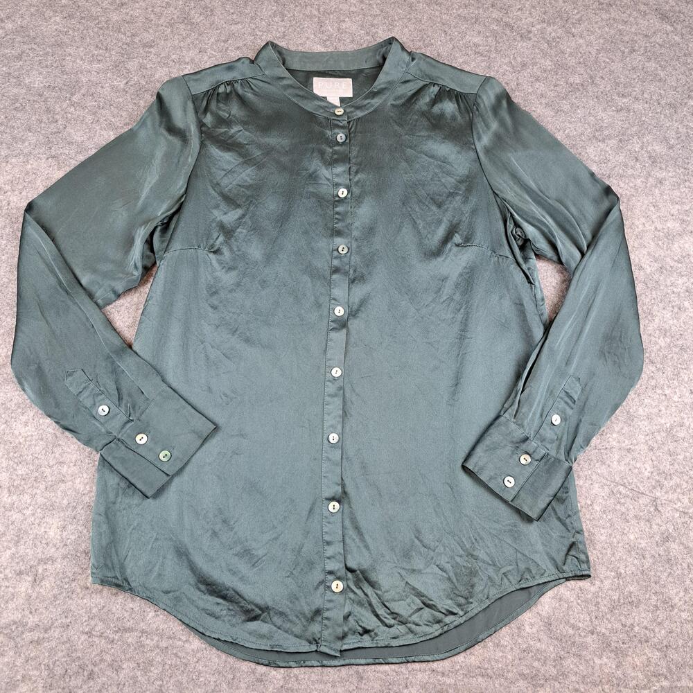 Pure Collection Shirt Womens US 6 Green 100% Silk Button Front Long Sleeve Top